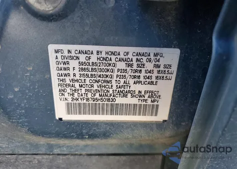 2005 Honda Pilot Exl z USA, uszkodzony, nr VIN 2HKYF18795H501830